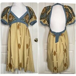 Mink Colette Open Back Dress Women’s  Sm Boho Floral Short Dress V-Neck